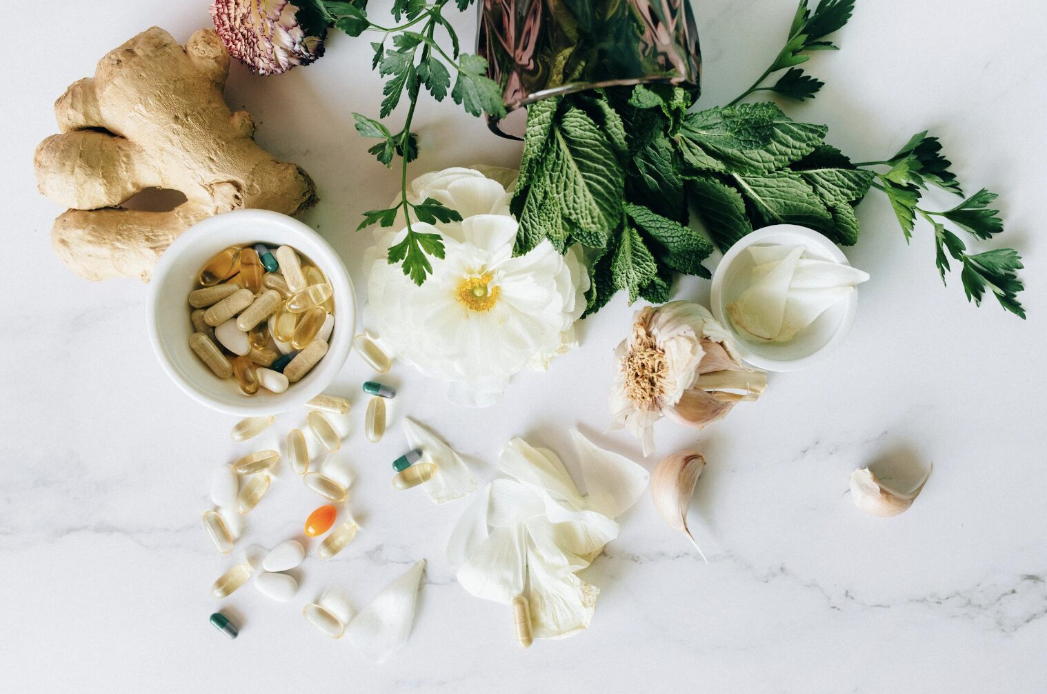 Flowers, Herbs, and Supplement Pills